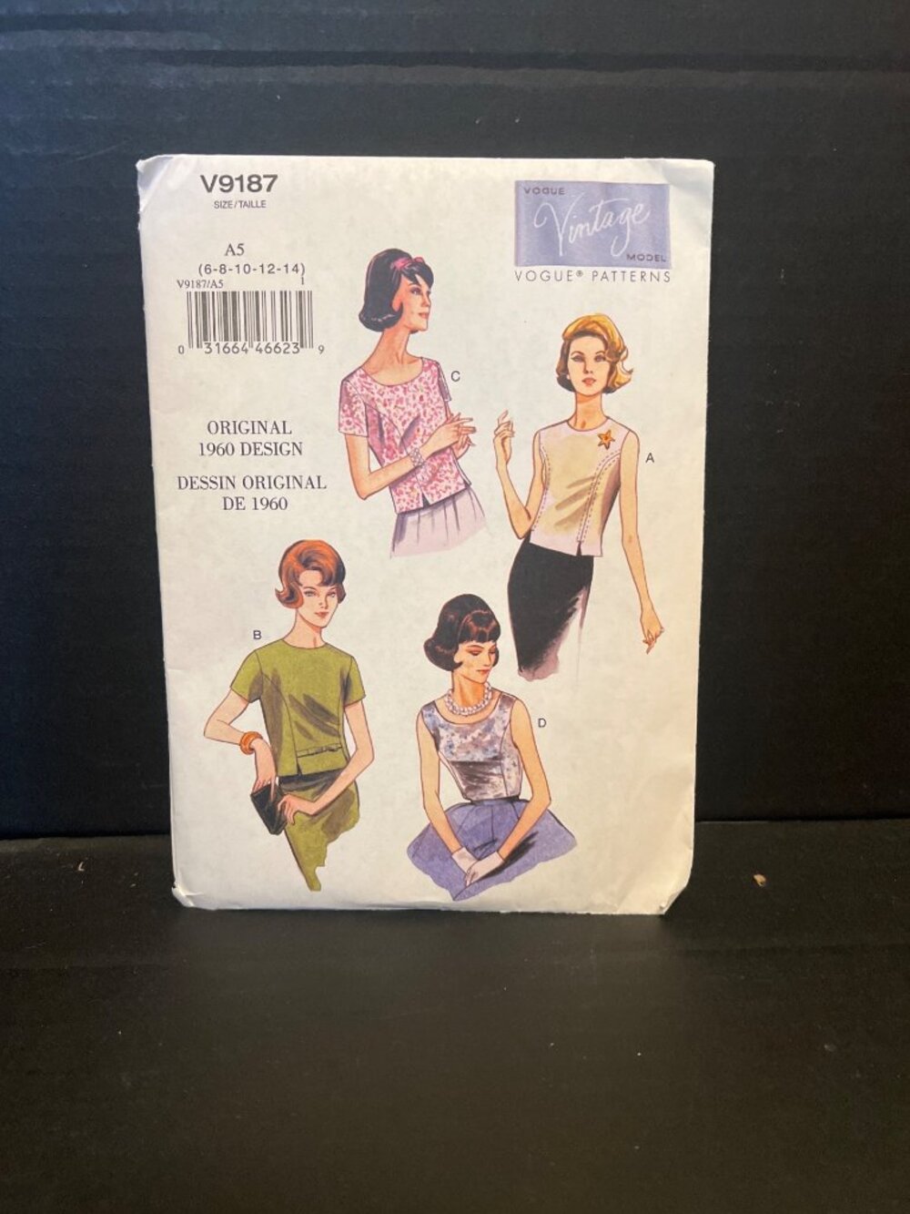 Vogue Vintage Model Sewing Pattern V9187 Misses Tops Size A5 (6-8-10-12-14) Orig